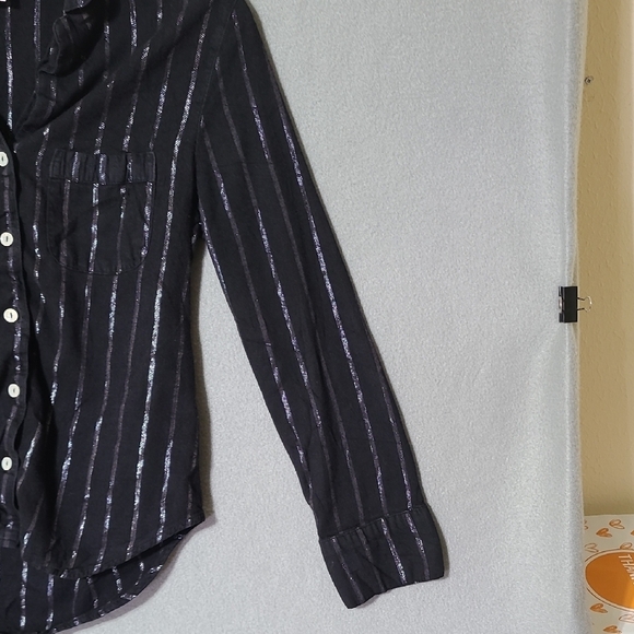 VICTORIA'S SECRET Women's Black Striped Pajama Top Shirt - Size X-Small - Picture 3 of 8